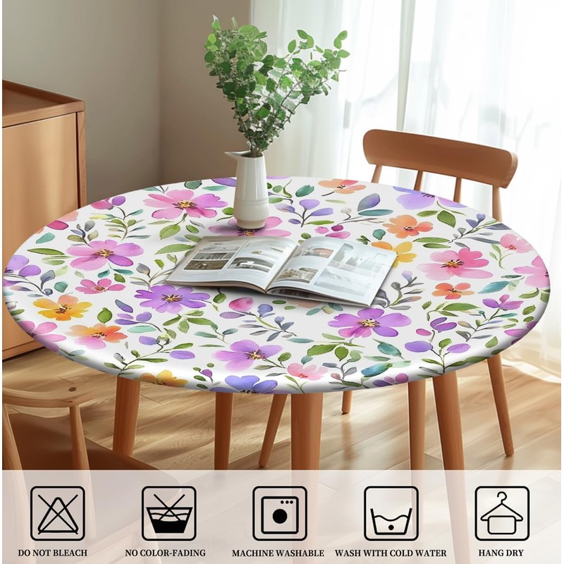 Yesad - Mantel ajustable redondo de flores de primavera con