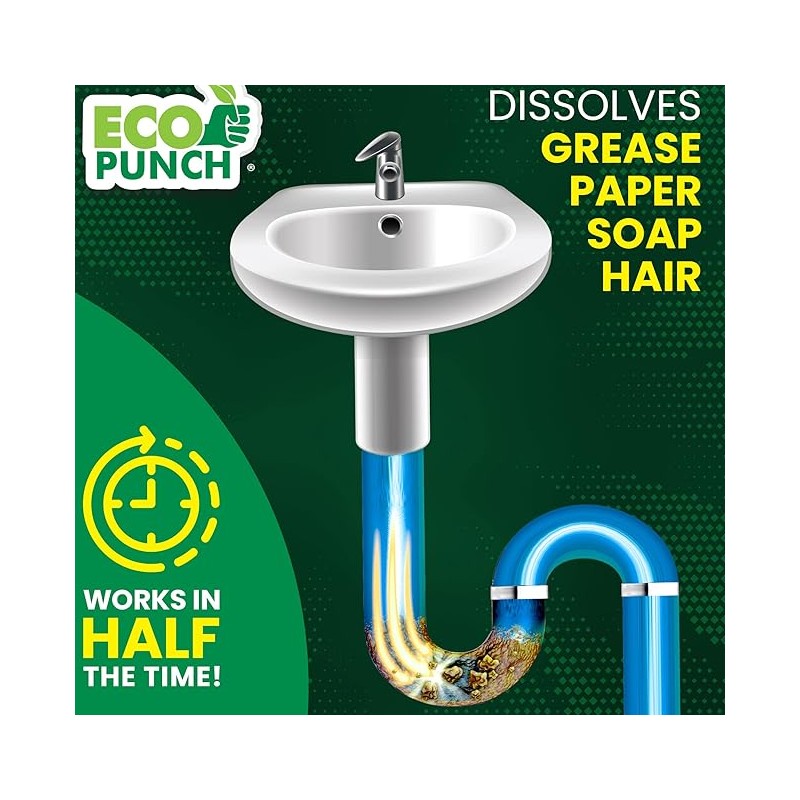 ECO PUNCH Professional Strength Drain Clog Dissolver | Heavyweight Formula