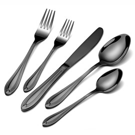 TIVOLI 40 Piece Black Silverware Set for 8 Stainless Steel Flatware Serving Sets Mirrored Polishing Cutlery Set Include Knife Fork and Spoon for Home, Kitchen Wedding Housewarming Gift