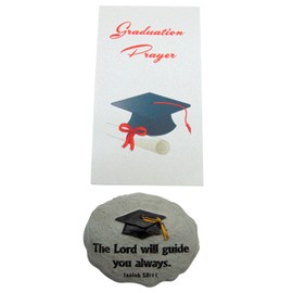 Inspirational Graduation Prayer Rock Christian Pocket Stone with a Holy Card