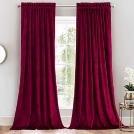 Velvet Heavyweight Rod Pocket Window Curtains, Set of 2 (52" Wx63 L) Solid Panels, Burgundy