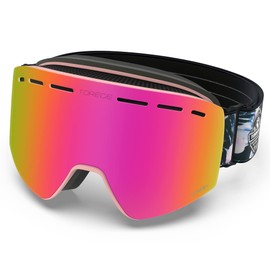 TOREGE Ski Goggles, Snow Sports Goggles with Anti-fog Spherical Lens, Snowboard Goggles for Men Women Adult Youth (Matte Pink Frame & REVO Pink Lens TG08C5)