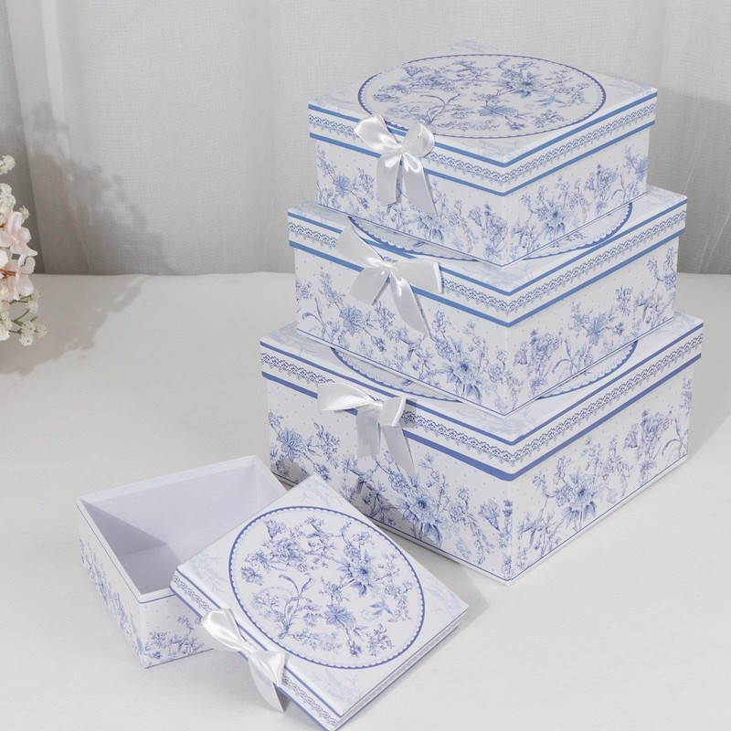Balsa Circle 4 Blue Nesting Gift Boxes with Lids Wedding