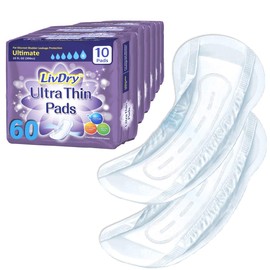 LivDry Incontinence Ultra Thin Pads for Women | Leak Protection and Odor Control | Extra Absorbent (Ultimate 60-Count)