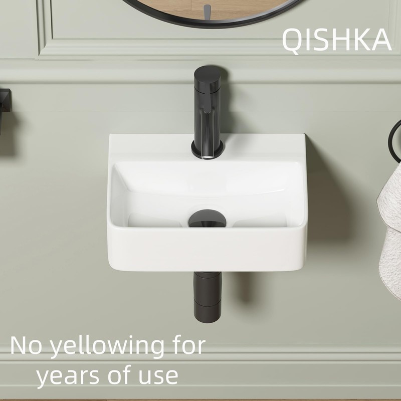 Wall Hung Bathroom Vessel Sink, QISHKA 14.5" X 10" Rectangular