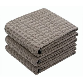 VeraSong Waffle Weave Kitchen Towels Thick Microfiber Dish Drying Towels Absorbent Tea Towels Hand Towel Lint Free 16Inch x 24Inch 3 Pack Gray