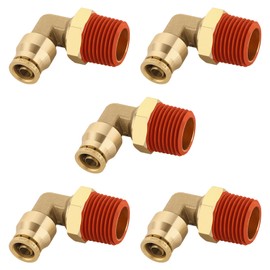 Boeray 3/8" Quick Push to Connect Fittings Brass 90 Degree Union Swivel Elbow Joint DOT Approved 3/8" Tube OD x 1/2" NPT Thread Air Brake Line Adapter Air Suspension Kit for Car Truck Trailers 5pcs