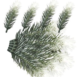 fypuda 60 PCS Artificial Pine Branches, White and Green Pine Needle 5.9" Christmas Plants Pine Needles Branches Garland for DIY Crafts Christmas Tree DIY Garland Holiday Wreath