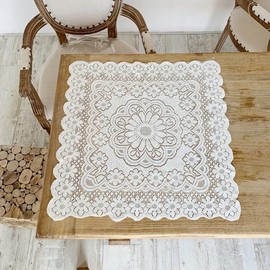 Gsycle White Lace Tablecloth, Elegant Afternoon Tea Table Cloth Flower Embroidered Lace Table Cover Vintage Lace Tablecloths Rustic Table Cloth for Parties Holiday Dinner(60 * 60cm)