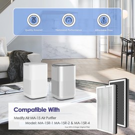 2-Set MA-15R-1 MA-15 Replacement Filter Compatible with Medify Air MA-15 Air Purifier and MA-15R 3-in-1 Composite Filtration with H13 True HEPA, Fine Pre-Filter and Efficient Activated Carbon Filter