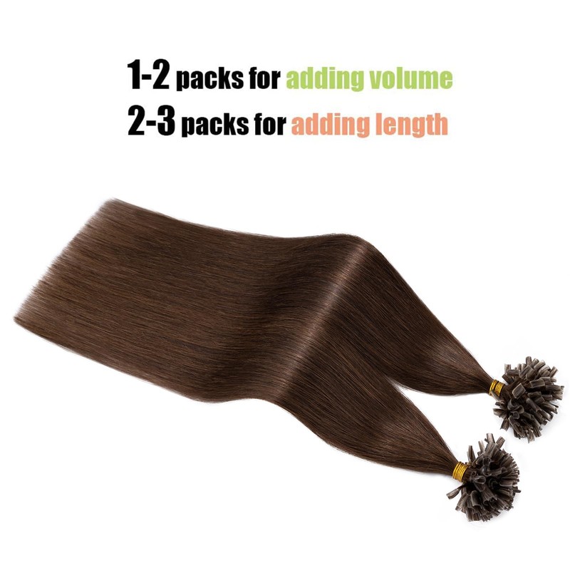 Elailite Real Hair Bonding Extensions, 0.5 g/strand, 45 cm, #4