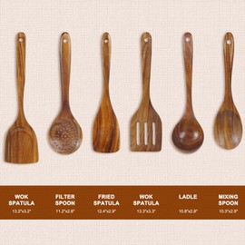 FJNATINH Wooden Kitchen Utensils, Handmade for the Kitchen (Six Piece Set)