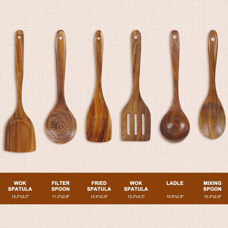 FJNATINH Wooden Kitchen Utensils, Handmade for the Kitchen (Six Piece