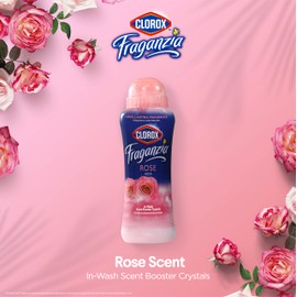 Clorox Fraganzia Laundry Scent Booster Crystals in Rose Scent - Scented In-Wash Freshener Beads for Fresh, Clean, Great Smelling Clothes and Linens, 18 Oz - 2 Pack