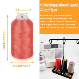 New brothread - Single Huge Spool 4000M Each Polyester Embroidery Machine Thread 40WT for Commercial and Domestic Machines - Coral (Janome Color)