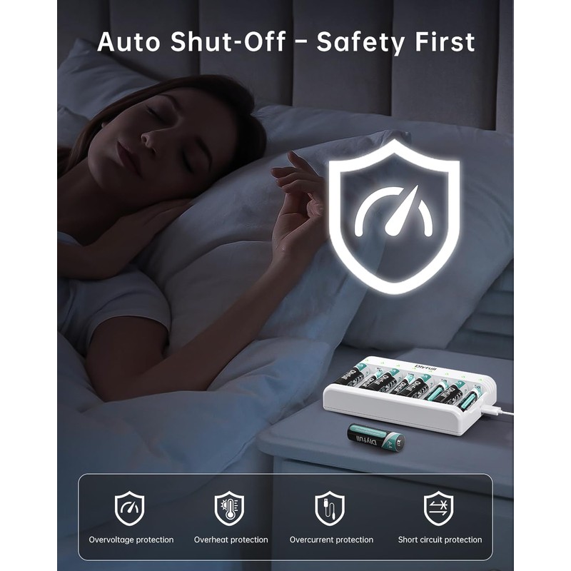 DLYPOW 8 Bay Battery Charger AA AAA, USB-C Fast Charging