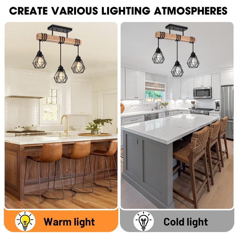 Feanron 3-Lights Farmhouse Dining Room Pendant Light Fixtures Over Table,