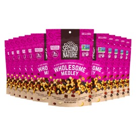 Second Nature Wholesome Medley Trail Mix - 5 oz Resealable Individual Snack Packs (Pack of 12), Certified Gluten-Free Snack – Dark Chocolate, Dried Fruit and Nut Trail Mix, Ideal for Travel Snacks
