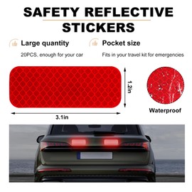 KVAEY 20 PCS Warning Reflective Stickers, Strong Reflective Waterproof Stickers for Safe Driving, High Visibility Bulk Reflective Stickers for Cars Pickup Trucks Motorcycles Bicycles (Red)