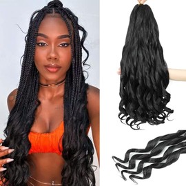 French Curl Braiding Hair, 24 Inch Curly Braiding Hair 8 Packs Bouncy French Curl Crochet Braids for Black Women Pre Stretched Loose Wavy Extensions (1B, 24Inch)