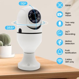 YnGia Light Bulb Security Camera 2.4g Wireless WiFi Light Bulb Camera 1080p for Home Security, Night Vision, Motion Detection,Two Way Talk