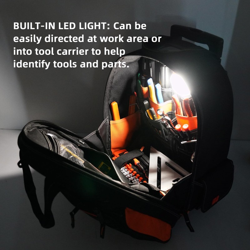 MELOTOUGH LED-Light Rolling Tool bag with Telescoping Handle Heavy Duty