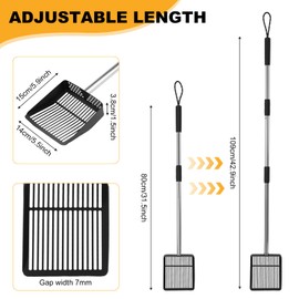 5.5Inch Chicken Poop Scooper, 31" to 42" Long Chicken Coop Litter Scoop with Stainless Steel Handle, 4 in 1 Multifunctional Heavy Duty Litter Sifting Shovel, Non Stick Detachable Cat Litter Sifter