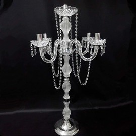 Juego de 5 candelabros de acrílico de 35,4 pulgadas de alto, 5 brazos, con colgantes de cristal, ideal para decoración de boda, decoración del hogar, ceremonia, aniversario, mesa de eventos (plata)