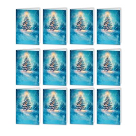 Set of 12 Christmas Folding Cards with Envelopes | Magnificent Christmas Tree in Winter Landscape - Watercolour Design | High-Quality A6 Cards Made of 300 g Chrome Cardboard