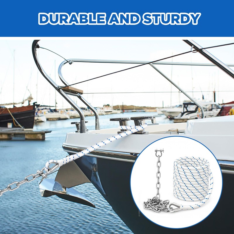 1/2" Boat Anchor Rope 100 ft with Anchor Chain 1/4"