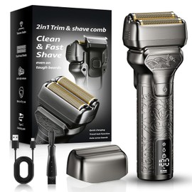 Electric Foil Shaver for Men: Electric Razor for Men, Metal Body, LED Display - Rechargeable Cordless, Wet & Dry Waterproof, Pop-Up Trimmer, Daily Grooming Gift for Father
