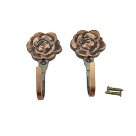 Yueton Pack of 2 Vintage Rose Pattern Coat Hat Handbags Towel Single Hook Metal Hanger Wall Mount (Red Copper)