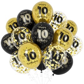 Unisun 10th Birthday Balloons for He, 10th Birthday Decorations for Boy, Black Gold 10 Anniversary Balloons Decor for Birthday Party Supplies