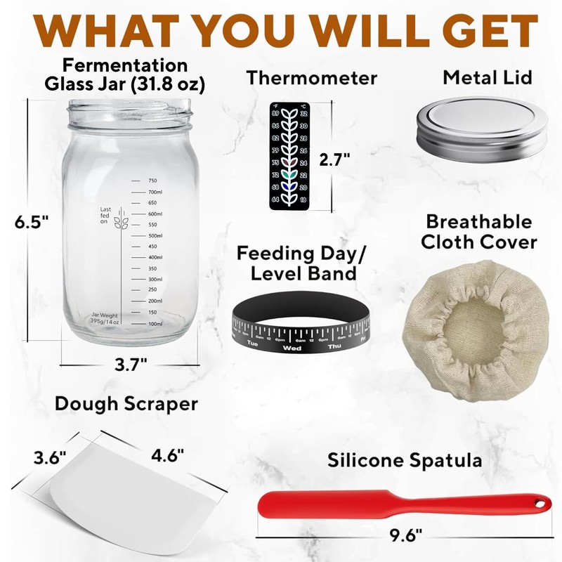 Ultimate Sourdough Starter Jar Kit 31.8 oz - Reusable Jar