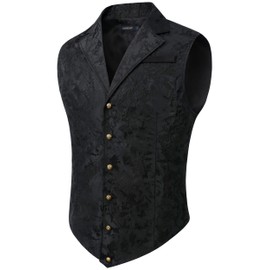 HISDERN Men's Paisley Vest Formal Wedding Party Gothic Steampunk Lapel Vest for Men, black