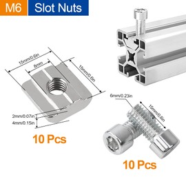 Pack of 10 T-slot nuts M6, T-slot rail M6 with 10 screws, T-slot carbon steel slot nut, thread diameter M6 for C profile, aluminium profile, clamping claws, aluminium rail, T nut 30 rail