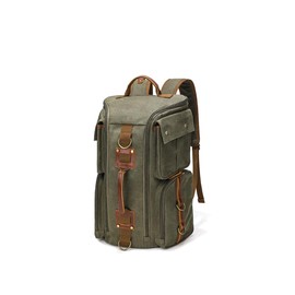 peacechaos Heavy-Duty Waxed Canvas Backpack for Men, 17 Inch Laptop Rucksack with Genuine Leather, Multi-Pocket Travel Bag for Work, Hiking, and Camping