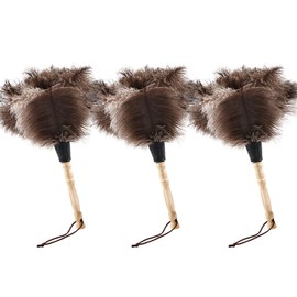 FeelfunFeather Ostrich Feather Duster Classic 14" Feathers Dusters Natural Fluffy with Wooden Handle and Eco-Friendly Reusable Handheld for Cleaning Supplies Home, Car, Office(3PCS)