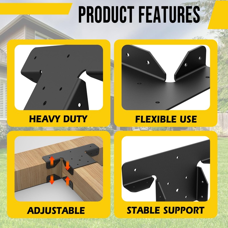 4pcs Heavy-Duty Post Brackets Kit - 4x4 Wood Deck Mounting,（Inner