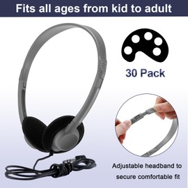 Yunsailing 30 Pack Class Set Headphones for Kids Students Bulk Classroom Headsets School Earphones Adjustable with 3.5mm Jack for Children Youth Boys Girls Adults Laptop Computer(Grey)