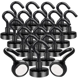 Aenienoe Pack of 20 Magnetic Hooks Small Strong Magnets with Hooks Magnetic Neodymium Magnetic Hooks Hook Magnets for Hanger Kitchen Camping Accessories 16 mm Black