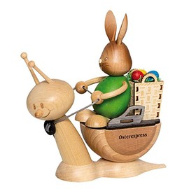 Drechslerei Kuhnert - Easter Decoration / Easter Bunny - Easter Express Stupsi Rabbit with Sunny - Approx. 20 cm - Made in Germany