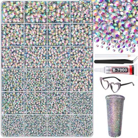 25000Pcs AB Rhinestones for Bedazzling with B7000 Jewelry Glue, Non Hotfix Flatback Gems, Crystal Resin Rhinestones for Crafting Crafts Clothing Tumblers Mugs Shoes Fabric Decor Nail Art