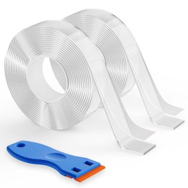 UNISAME Extra Strong Double Sided Tape Heavy Duty Removable Clear & Tough Nano Tape, Multipurpose Mounting Tape Picture Hanging Strips Adhesive Poster Carpet Tape with Scraper (2 Rolls, Total 20 FT)