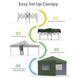 Garvee 10x10 Pop Up Canopy Tent Outdoor Canopy One-Person Set Up Heavy Duty Commercial Instant Tent Shelter, 3-Sidewall+Green