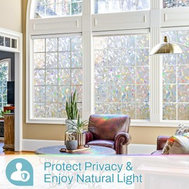 Homein Window Privacy Film, Rainbow Window Film Decorative 3D Window Clings Non Adhesive Window Tint for Home, Stained Glass Window Film for Glass, UV Blocking, 23.6 x 157.4 inches