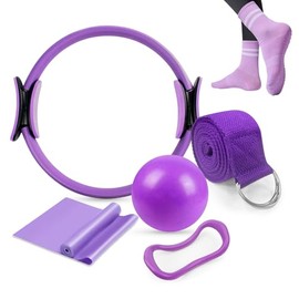 KIDS CHOICE Pilates Kit Casa 6 en 1,Essential Accesorios de Pilate | Incl Aro Pilate 38cm,Pelota Yoga 25cm,Bandas Elasticas Resistencia,Correa Estiram
