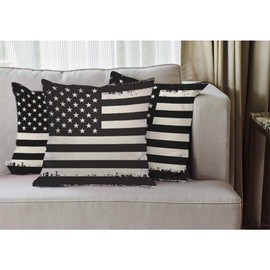 EKOBLA American Flag Throw Pillow Cover Distressed Retro Aged Stripes Grunge Historic Stars White Black Cozy Square Cushion Case for Men Women Boys Girls Room Home Decor Cotton Linen 18x18 Inch
