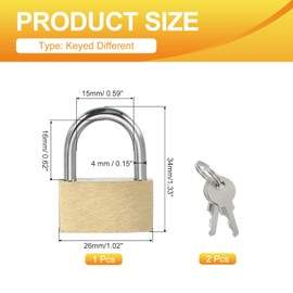 PATIKIL Solid Brass Padlocks 1.3", 1 Pcs Keyed Different Long Shackle Lock Padlock with 2 Keys Weatherproof for Gym Locker Gate Fence Outdoor Indoor