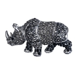 EVER FAITH Austrian Crystal Cool Rhinoceros Animal Themed Party Brooch Pin Black Silver-Tone